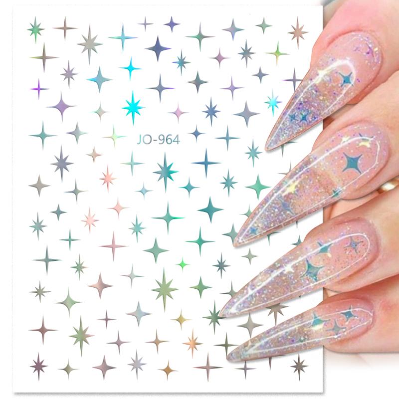 1PCS Black White Butterfly Laser Nail Stickers Nail Art Decoration Abstract Lines Bronzing Flowers Stickers For Nails
