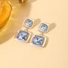 Korean Cool Tone Sea Blue Double Layer Zirconia Square Stud Earrings