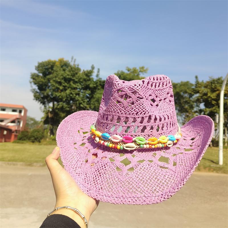 Cowboy Straw Hat for Women Fashion Seashell Straw Cowboy Hat Beach Summer Cowboy Sunshade Jazz Hat Sombrero Vaquero Hombre