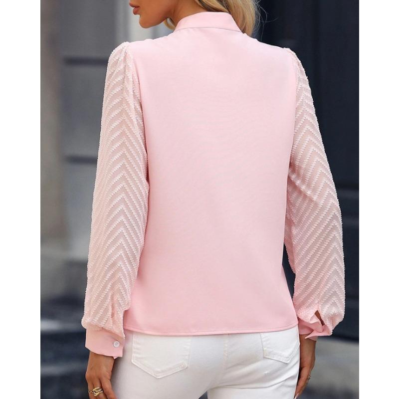 JKASHDK Damenmode, lässig, Frühling und Herbst, einfarbig, langärmelig, V-Ausschnitt, Blusen und Hemden