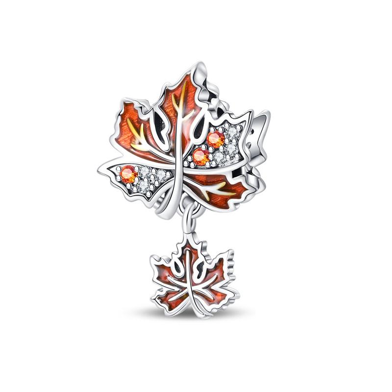 Women'S Charm Series Autumn Maple Leaf Pendant Copper-Plated Diy Beads For Pan Original Bracelet Jewelry Birthday Gift