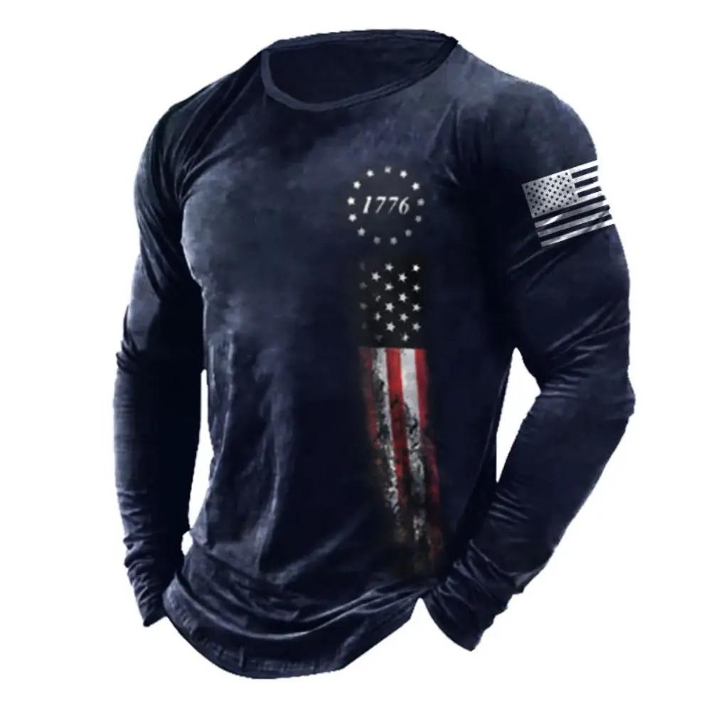 Men ‘s Vintage Long Sleeve T Shirt 3D Print Spring Autumn Hip Hop Streetwear O-Neck T Shirts Loose Tops Tees Men Clothing
