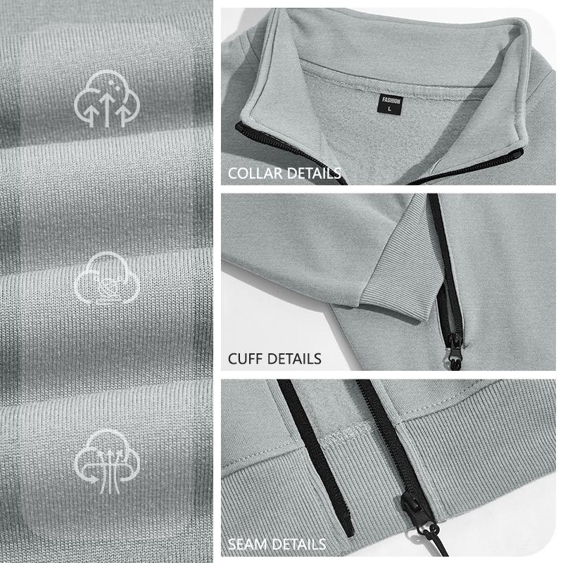 Men's Stand Collar Fleece Lined Zip Jacket Side Pockets Outdoor Casual Top.