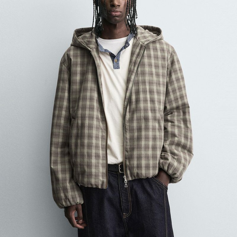 Cabinet 549! New Autumn and Winter Men's Cotton Loose Hooded Jacket 8281460 609 Plaid Quilted Jacket for Men