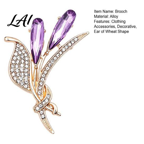 Women Branch Pin Ear of Wheat Brooch with Rhinestone Faux Purple Crystal Vintage Badge Lapel Pin Dainty Jewelry for Coats Sweaters Scarves