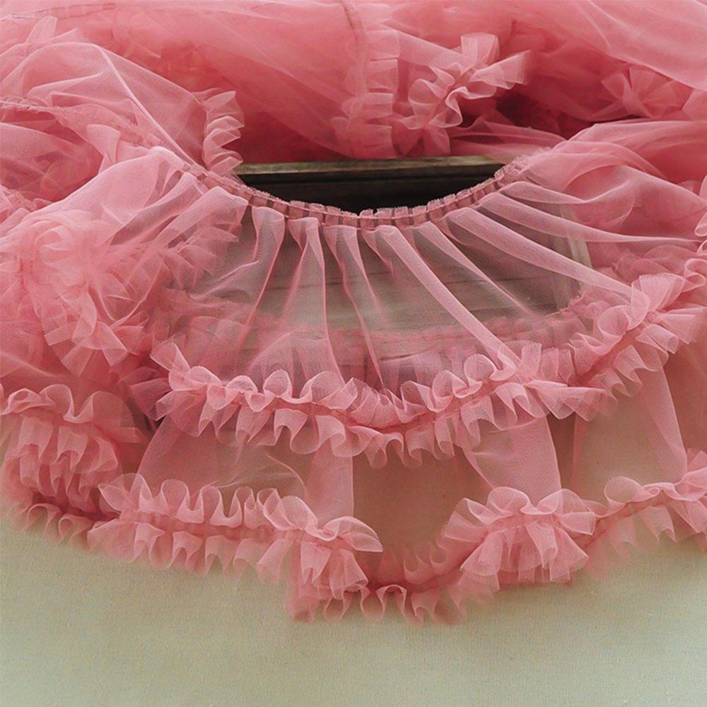 15X91cm Pink Mesh Lace Trims Pleated Fold Tulle DIY Sewing Crafting Women Supplies Baby Dress Garment Gauze Ruffle Ribbon