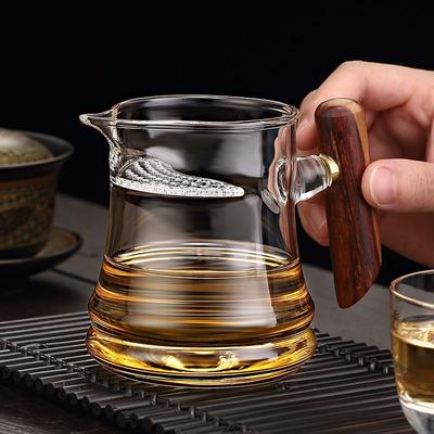 Heat-resistant Glass Tea Cup Tea Pot Integrated Crescent Filter Tea Separation Crescent Fair Cup Wooden Handle Filter Tea Set