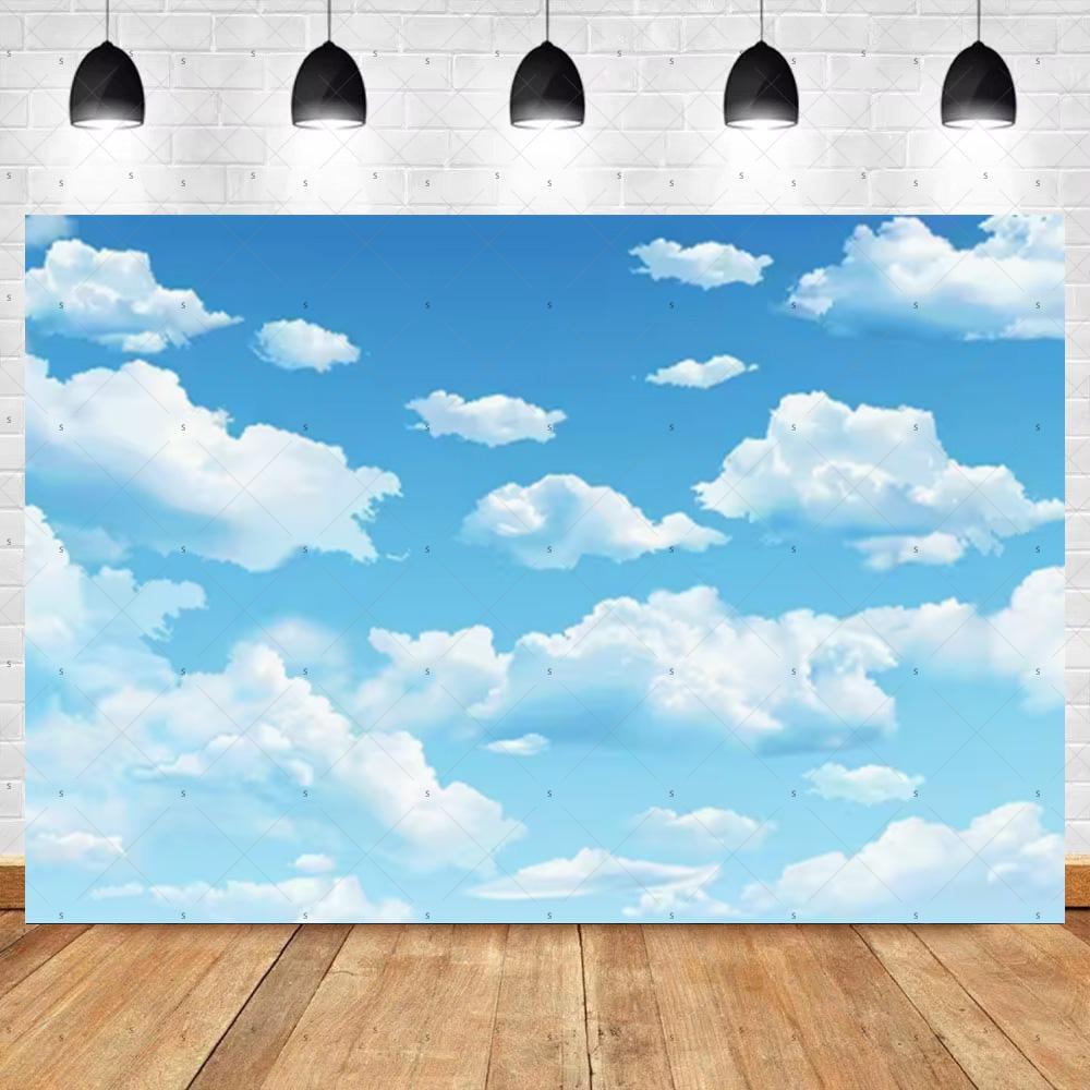 Blue Sky White Cloud Photography Props Decortions Background Realistic Sunlight Photo Studio Backdrop Supplies Banner Kids Gifts