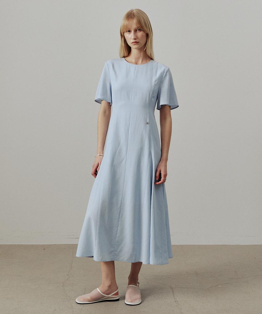 ARTID Linen Flare Short Sleeve Dress_Blue