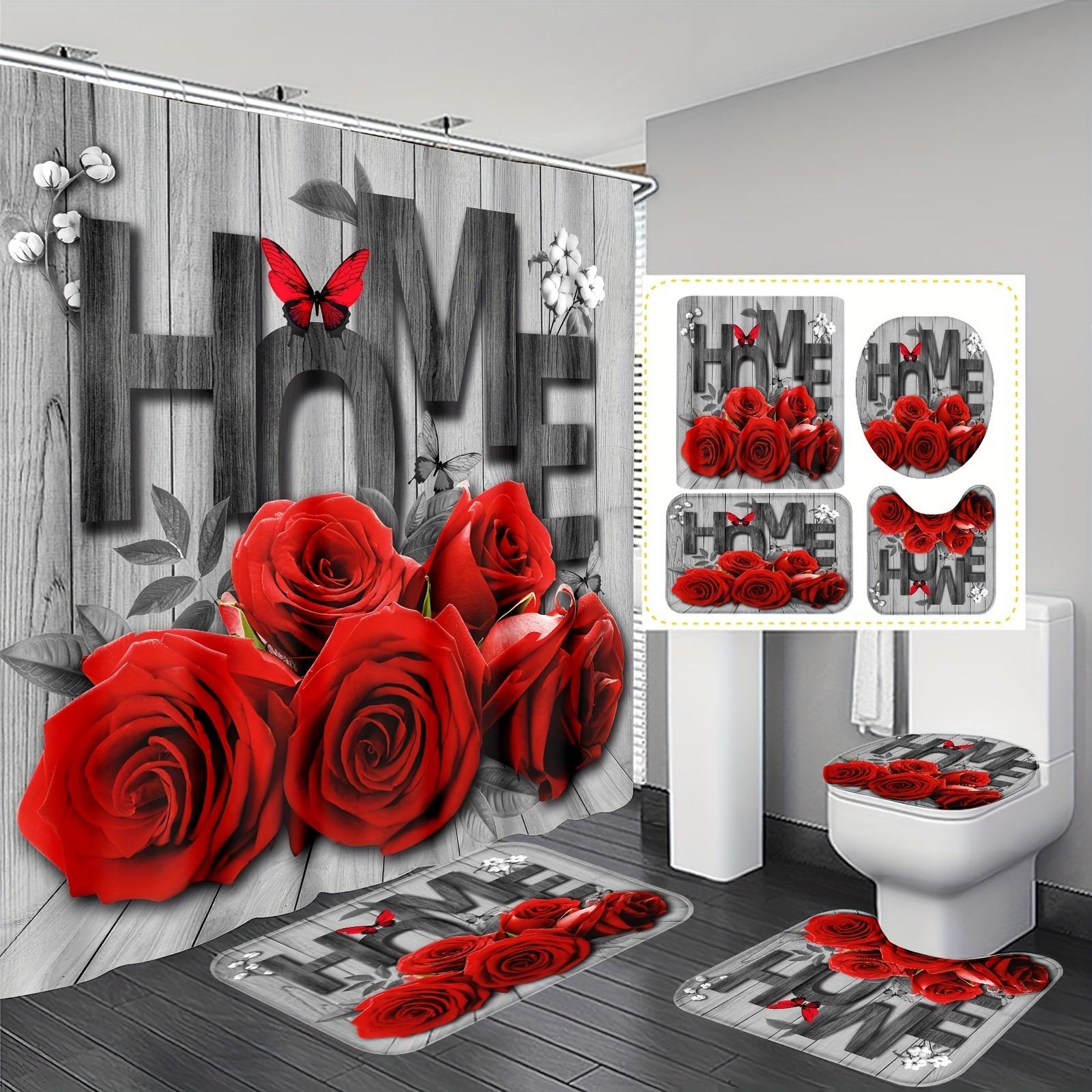 Valentine s Day Deluxe Wooden Rose Flower Bathroom Ensemble - Waterproof Shower Curtain Romance Gift for Lover Home Decoration 1pc120x180curtain