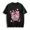 Leopardenmuster Apple Pink Schleife Lässiges T-Shirt Für Damen Reines Baumwoll-T-Shirt