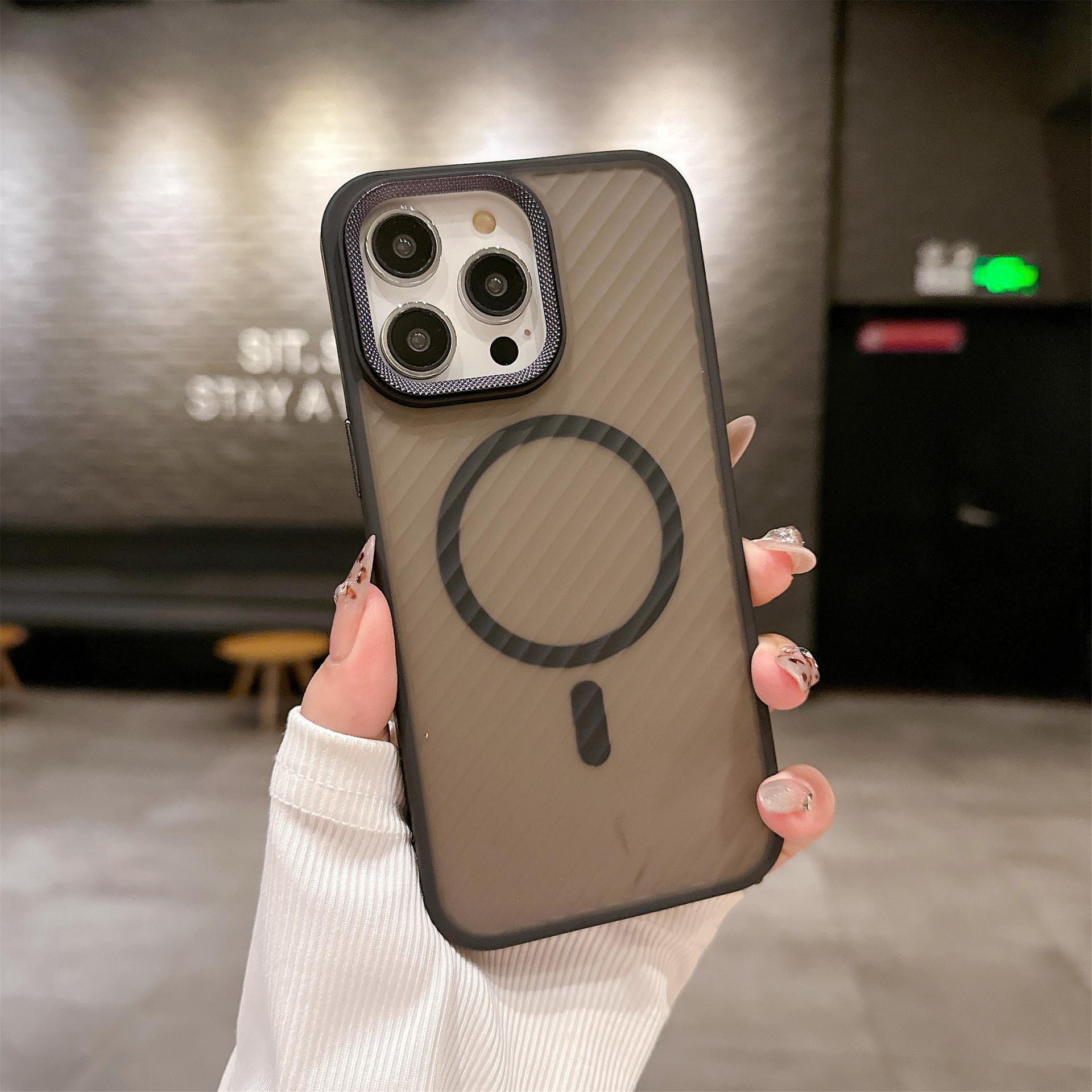 

Applicable To IPhone16 Corrugated Skin-feeling Mobile Phone Case Twill Magnetic Suction Apple 15 ProMax Matte Anti Fall Protection Case iPhone12proMax