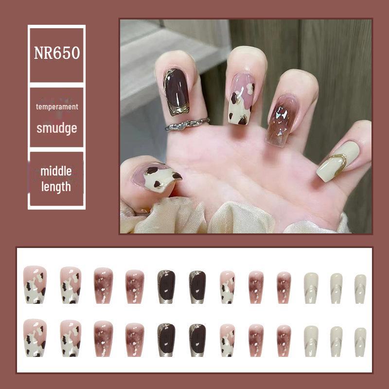 Medium & Long Rectangular T-Shaped Wearable French Cartoon Nail Art Patches - One Size Fake Nails