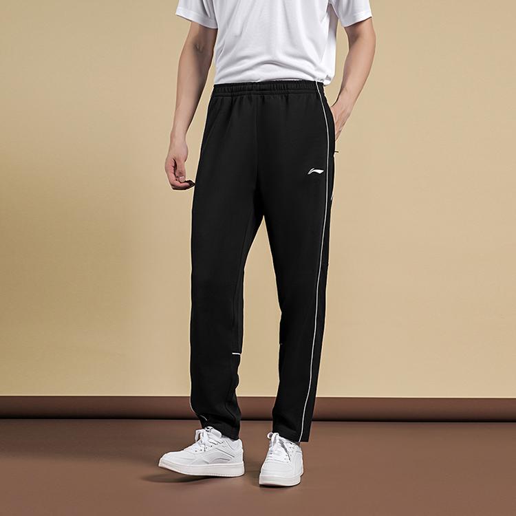 Li Ning Table Tennis Series Brand Logo Side Stripe Straight Leg Drawstring Comfortable Skin-Friendly Sweatpants Unisex pants Black AKLUD91-1