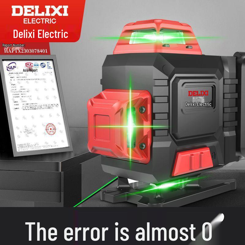 DELIXI Green Laser Level - 12 Lines, High Precision, Wall and Floor Mount, with Blue Light for Outdoor Use