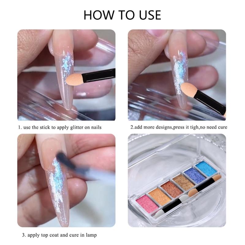 Chrome Nail Powder Metallic Mirrored Effect Pigment Iridescence Auroras Glitter Dust Kit for Gel Polish Nail Art Decoration