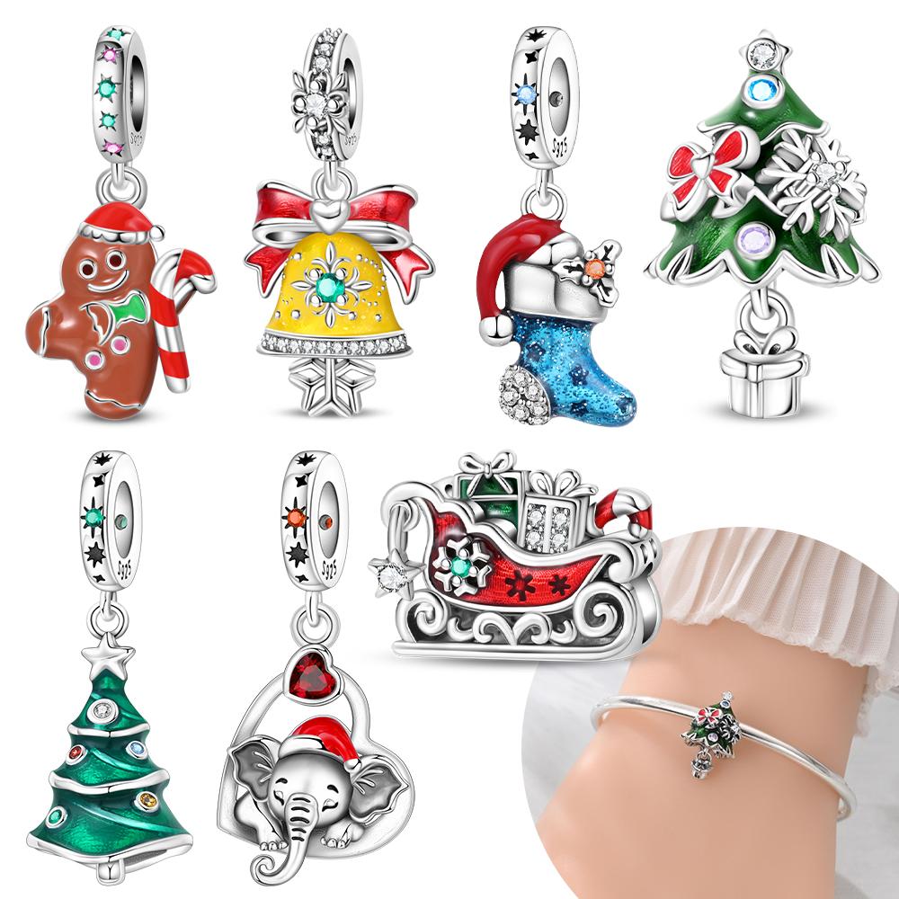 Original Copper Christmas Tree Stocking Pendant Bell Elephant Beads Fit Bracelet Accessory Diy Anniversary Fine Gift