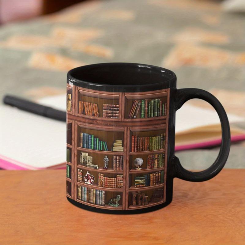 1 Stück Bibliotheks-Bücherregal-Tasse, Bibliothekar, Bücherwurm-Becher, Geschenke, für Leser, Bücherwurm-Geschenke, schwarz, 350 ml/11 Unzen und 450 ml/15 Unzen