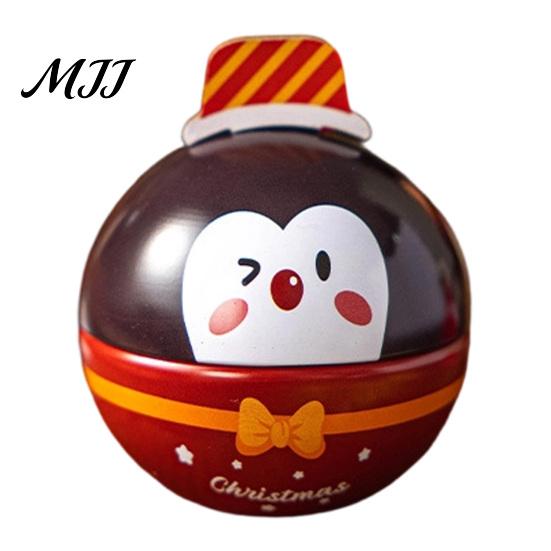 Metal Small Trinket Storage Christmas Round Tin Ball Ornament, Cute Santa Reindeer Penguin Hanging Decoration, Tree Decoration Set Fillable Candy Gift