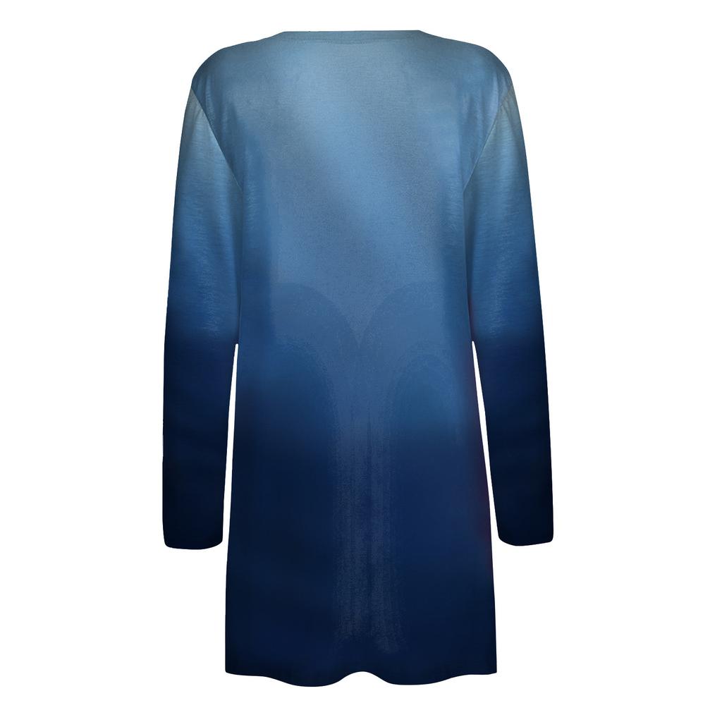 Women's Fashion Loose Casual Pocket Print Long Sleeve Cardigan Jacket Tops