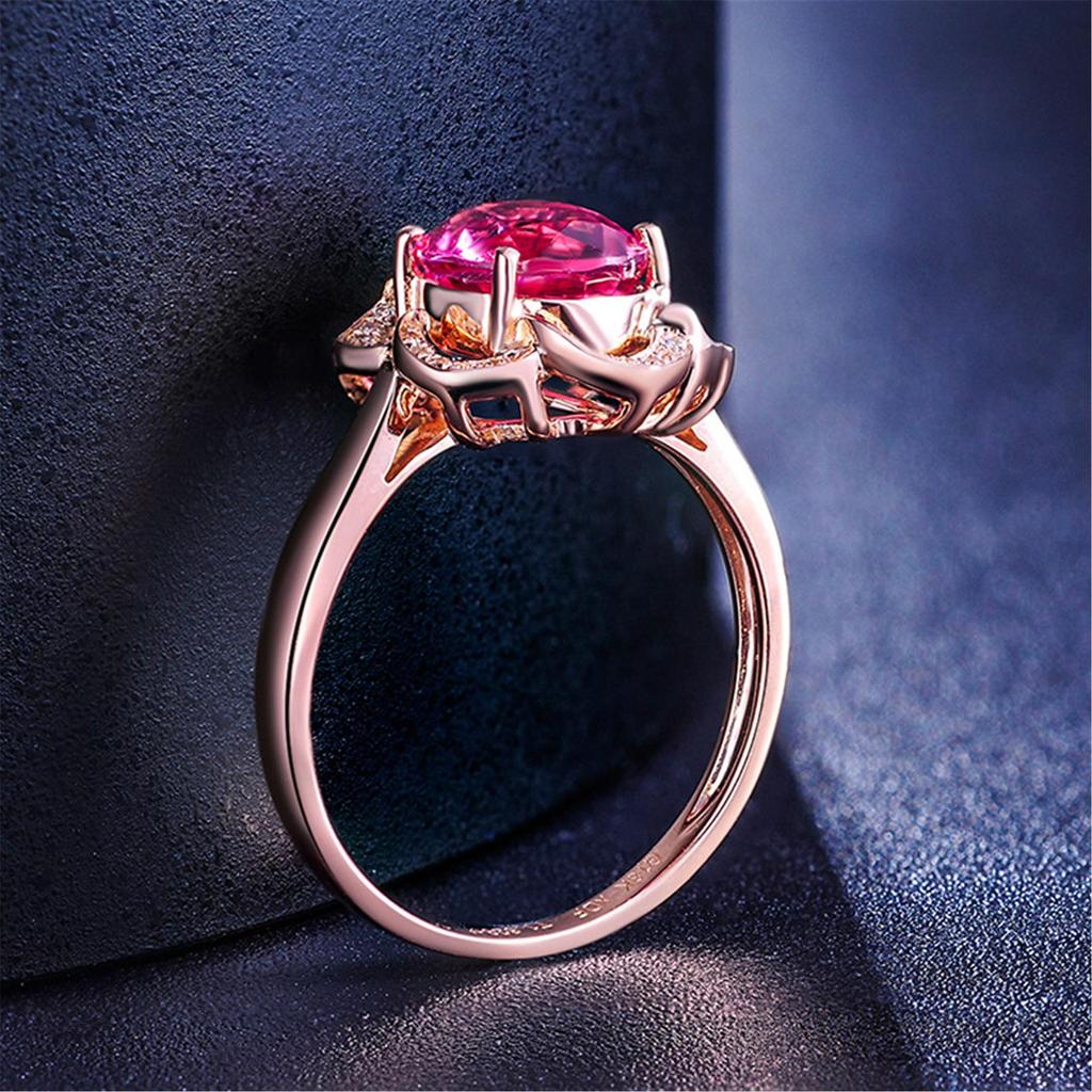 Elegant Red Tourmaline Gemstone Ring: Natural Red Tourmaline with Diamond Cluster in 18K Rose Gold Plated Floral Design