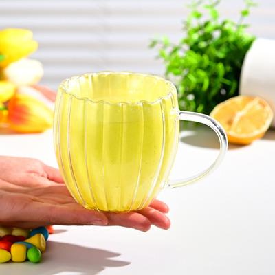 Double Wall Glass Mug with Handle Heat & Cold Resistant 200ml Cute Pumpkin Shape Cup for Coffee Tea Milk Home Office Decor