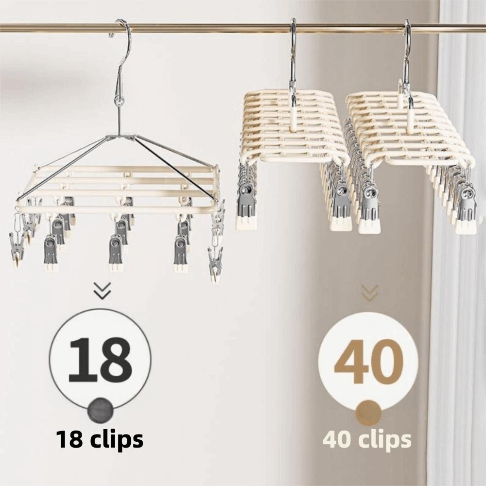 Stainless Steel 20 Clips Sock Drying Rack Non-Slip Heavy Duty Windproof Clothing Rack Space Saving Rustproof