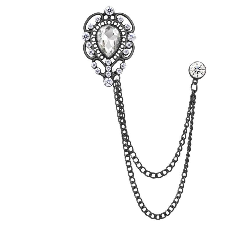 European & American Fashion Hollow Water Drop Brooch: Heart Chain Tassel Corsage for Men's and Women's Coats - Stylish, High-End Accessory.