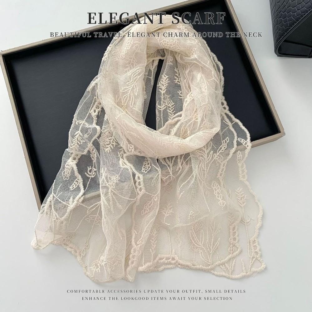 Long Sunscreen Lace Shawl Breathable Shawl Headscarf Elegant Lace Scarf  for Women