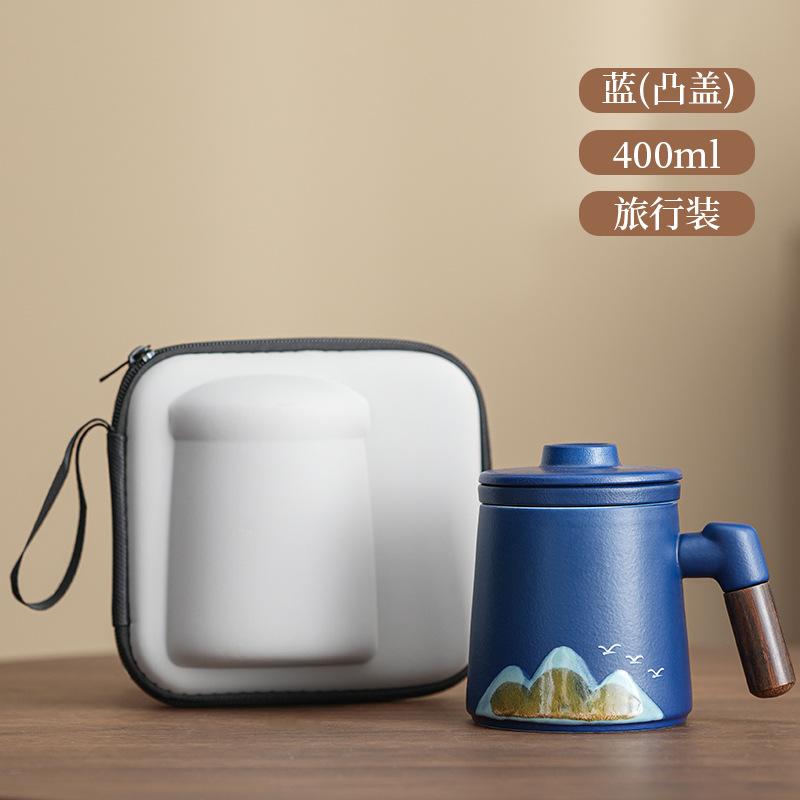 Portable Coarse Pottery Qingshan Flying Bird Office Cup Tea Separation Retro Mug Simple Gift Box Premium Business Gifts