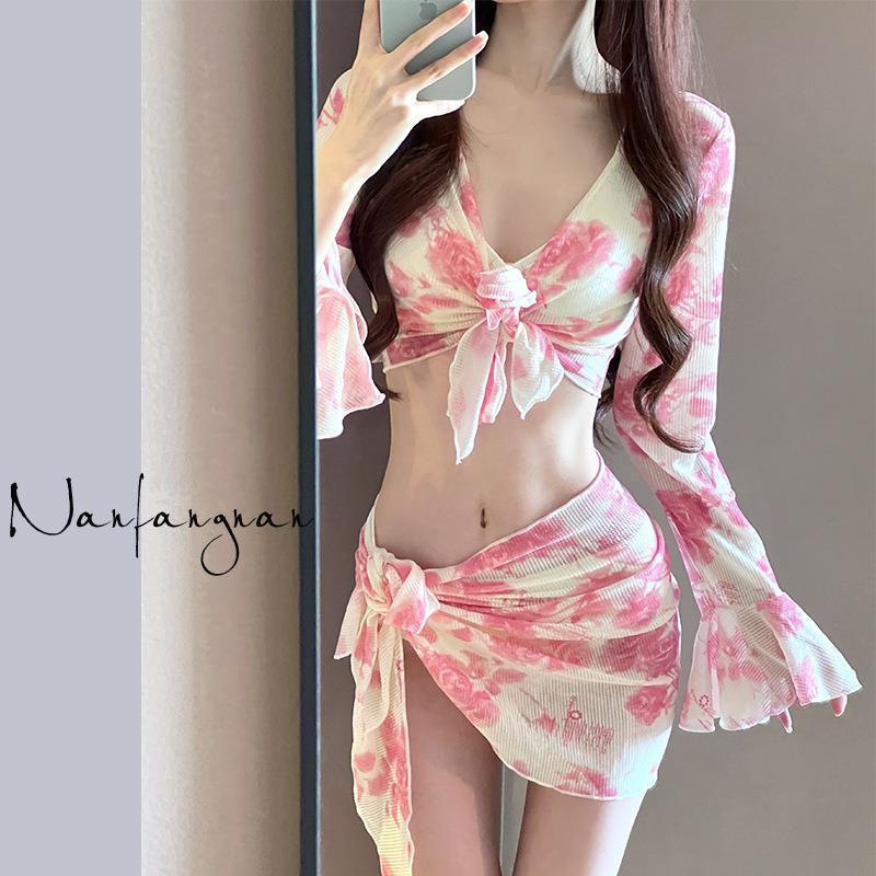 Women's 2025 White Hollow Tie-Up Bikini Set - Four-Piece Fairy Vacation Style Swimsuit