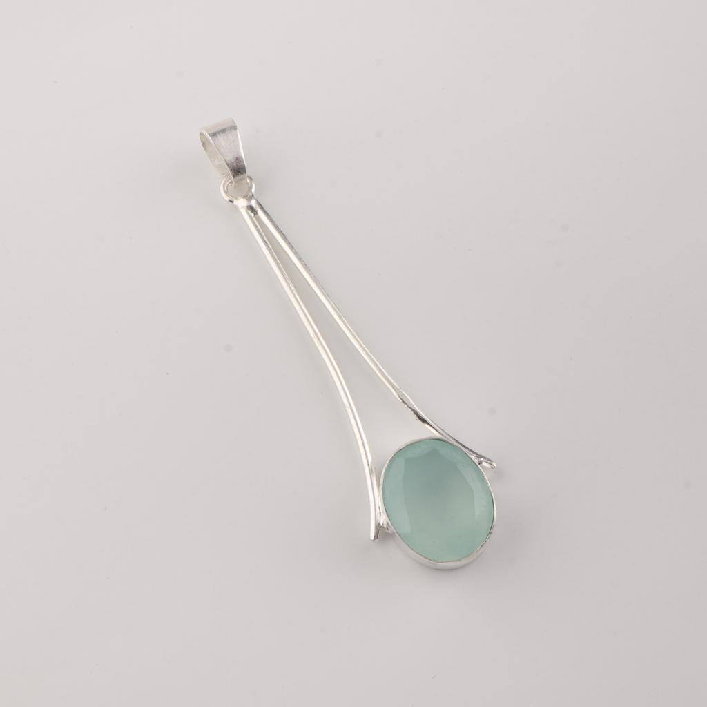 Aqua Chalcedony Gemstone 925 Sterling Silver Jewelry Handmade Elegant Pendant 1.79" For Anniversary Gift PP-69-17