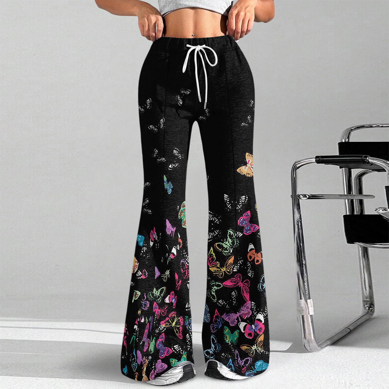 

Женские модные свободные спортивные брюки с кулиской на талии и цветочным принтом, повседневные расклешенные брюки M