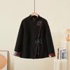 Buckle design sense silk contrasting color splicing double-sided nylon wool cashmere women's coat coat drape