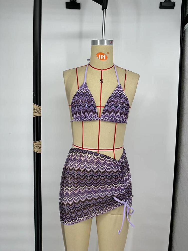 

Женский купальник Цветные кленовые листья Вязаный купальник-бикини Юбка Комплект из трех предметов Раздельный купальник Бикини XL