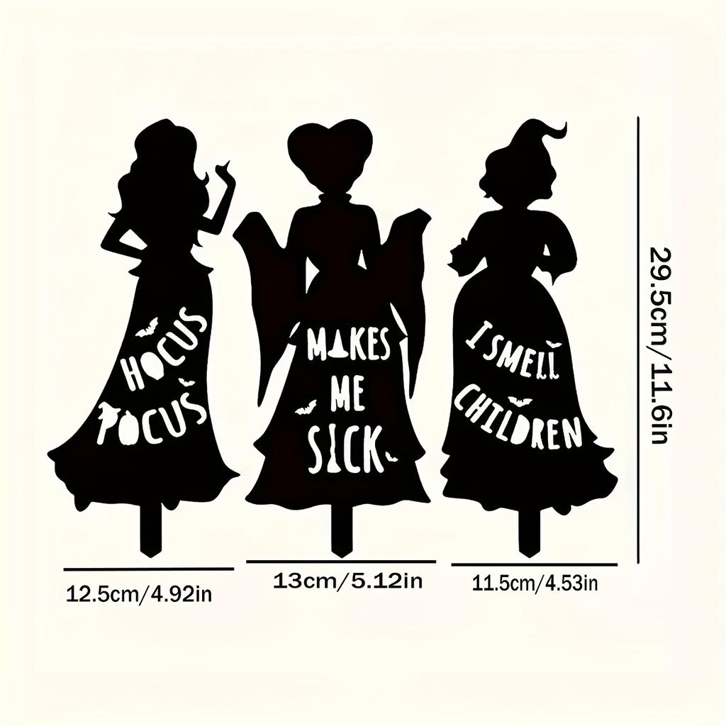 1pc Halloween Witch Iron Silhouette Patio Sign with Stake Outdoor Lawn Decoration Halloween Party Supplies