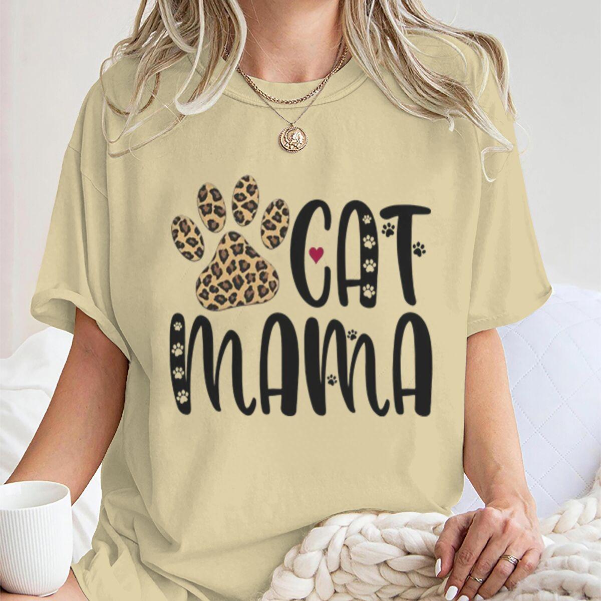 Cat Mama Vintage Cat Paw Printed T Shirts Women Casual Short Sleeve Tshirts Round Neck Tees For Animal Lover Gifts Female Tops 5XL