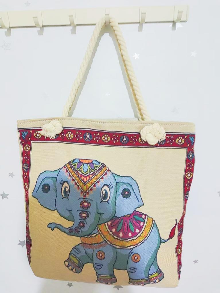 Ethnic style large shoulder bag South East Asia style double-sided embroidery cartoon animal elephant canvas bag female travel bag