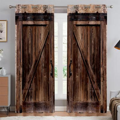 Fenstervorhänge Retro Holztür Realistische 3D-Druckvorhänge Schlafzimmer Wohnzimmer Küche Dekorative Vorhänge Custom