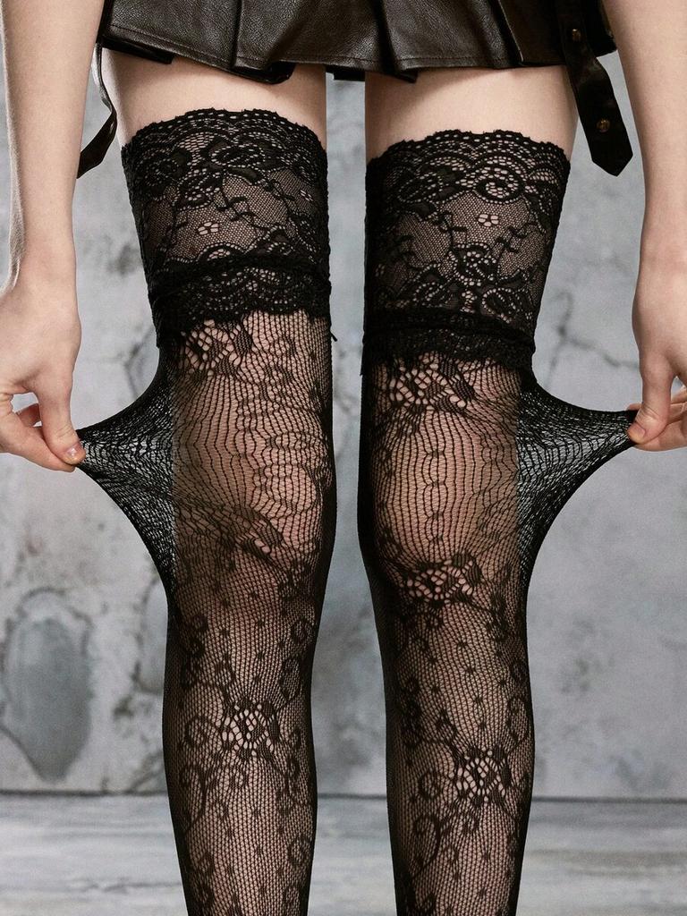 Black Lace Over-The-Knee Stockings For Women All Season