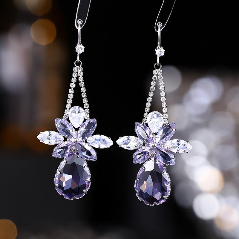 925 Silver Needle Flower Crystal Earrings, Korean Style High-End Zircon Studs, Sweet Dopamine Design for Women