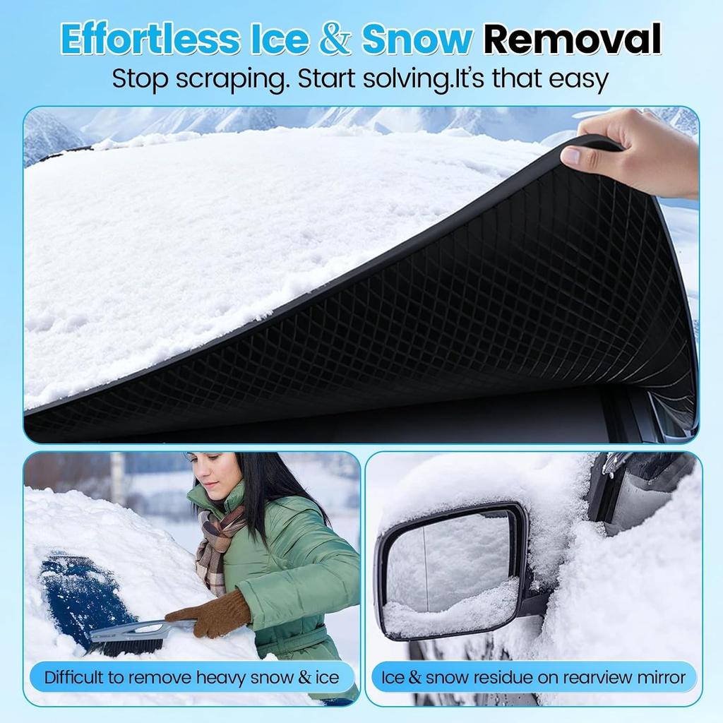 Car Windshield Cover for Ice and Snow - Automotive Windshield Snow Covers with Side Window & Rearview Mirror Protector, Winter Magnetic Car Anti-Snow