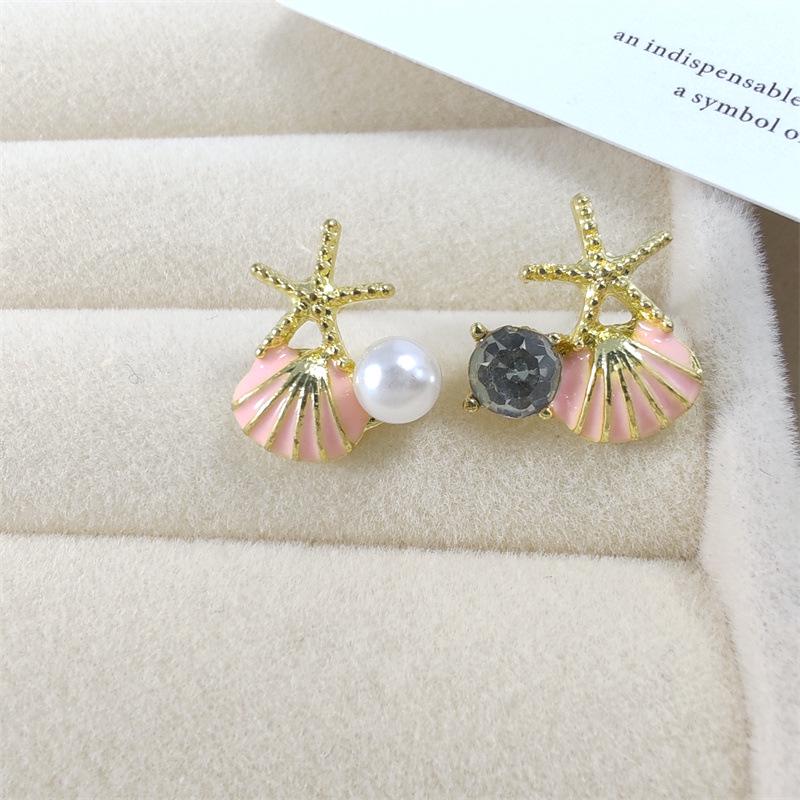 Korean Starfish Shell Pearl Stud Earrings - 2023 Women's Versatile Seaside Vacation Jewelry