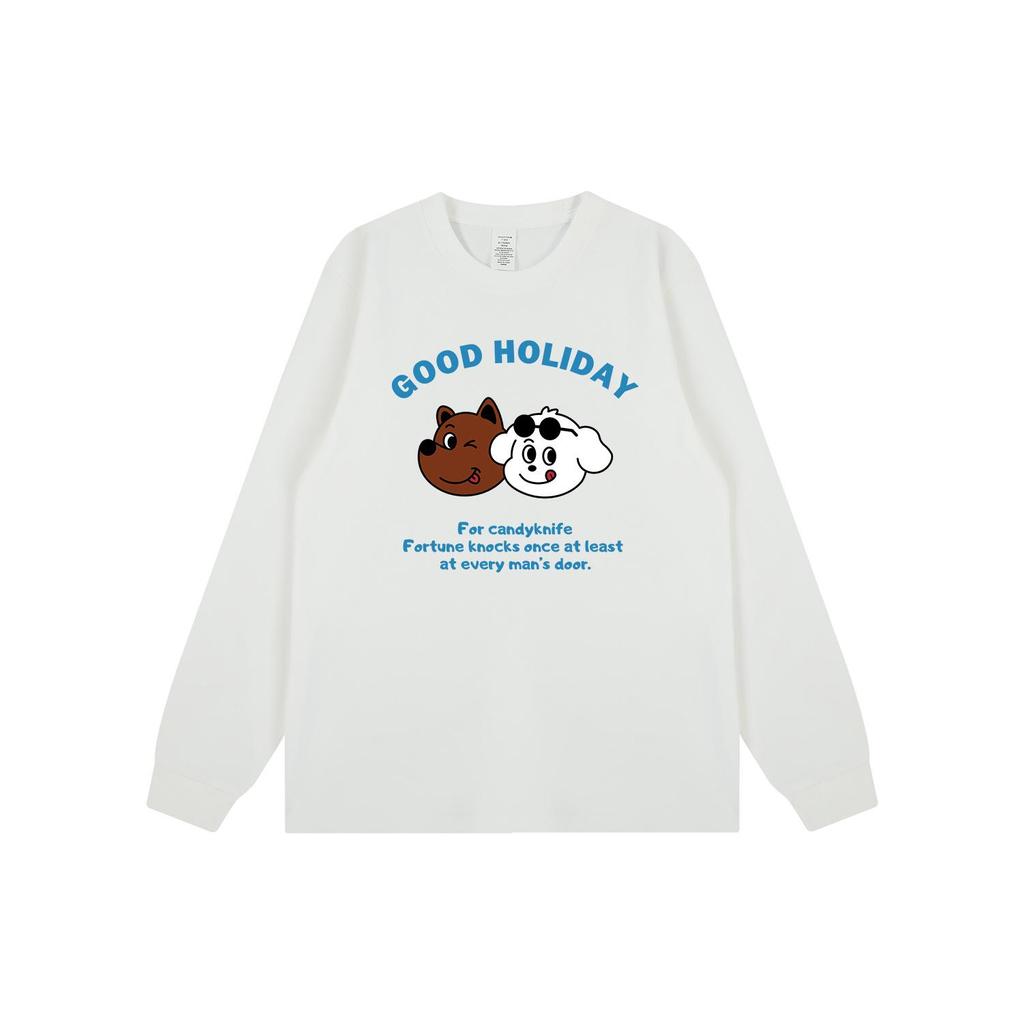 Korean Style Cartoon Print Cuffed Long Sleeve T-shirt - 2024 Student Bestie Collection