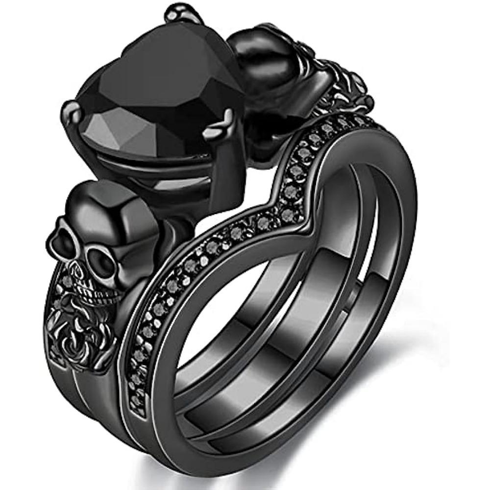 Gothic Style Stacking Ring Inlaid zirconia Horror Skull Design On The Band Multi Colors To Choose Perfect Halloween Decor