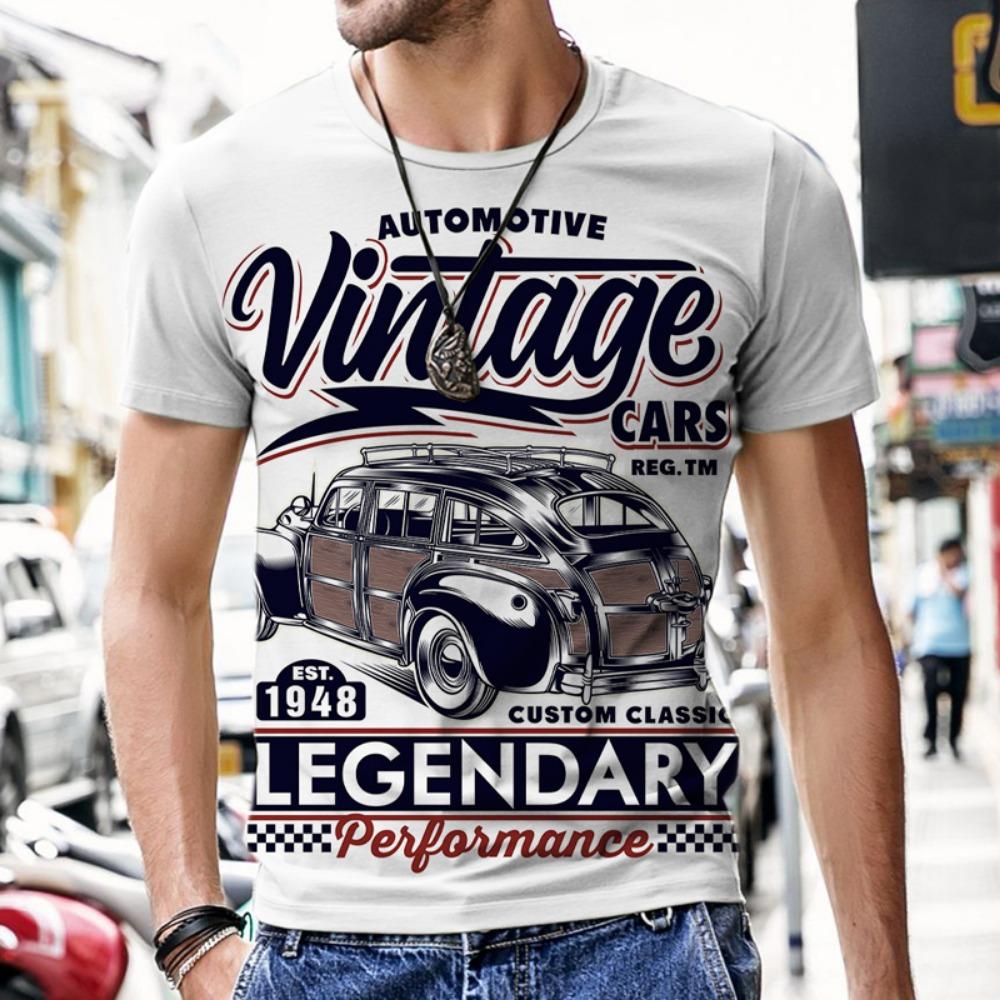 Summer Men's T-shirt Car Pattern 3D Printed Round Neck Fashion Casual Trend Short-sleeved Top Men's T-shirt Hot on the Street