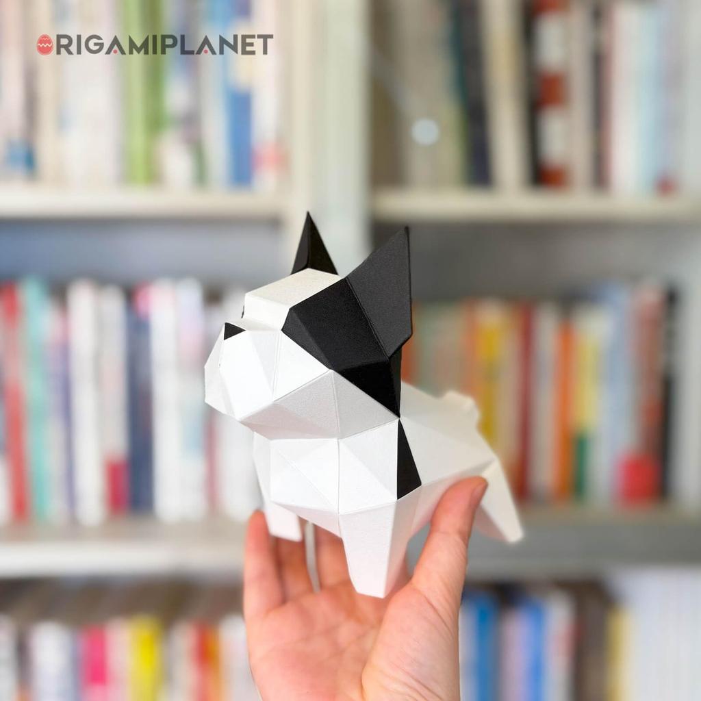 ORIGAMIPLANET Bulldog 3D Origami Sada pro výrobu psí papírové sošky Snadná roztomilá 3D zvířátka Ruční výroba Domácí dekorace Umění Domácí dekorace Papírová řemesla Dárek