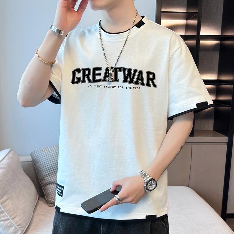 

Мужская футболка из чистого хлопка с круглым вырезом и короткими рукавами, повседневная универсальная футболка с половиной рукавов L