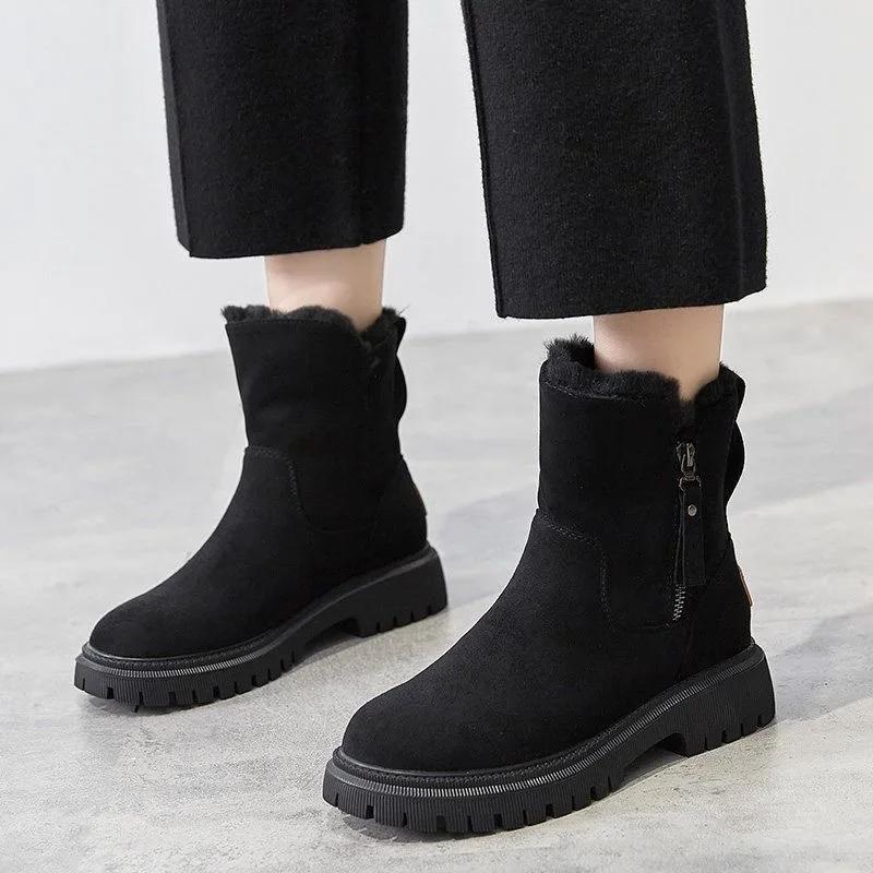 2025 Winter Women's Boots Plush Warm Snow Boots High Top Cotton Boots for Women Tassel Zipper Ankle Boot Botas De Mujer