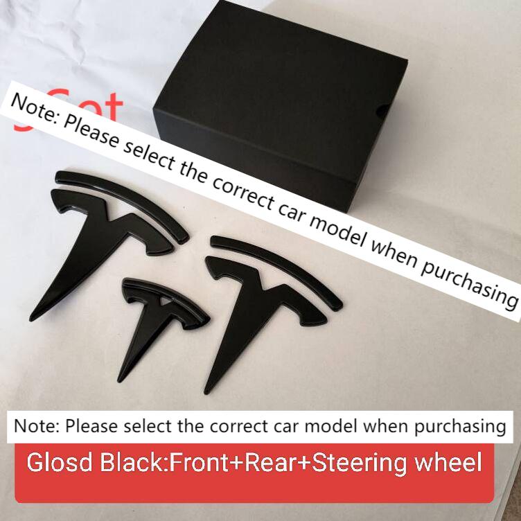 ABS Coverable Front Logo Rear Logo Steering Wheel Badge for Tesla Model 3 Y Carbon Fiber Label Car Accessories Personalization